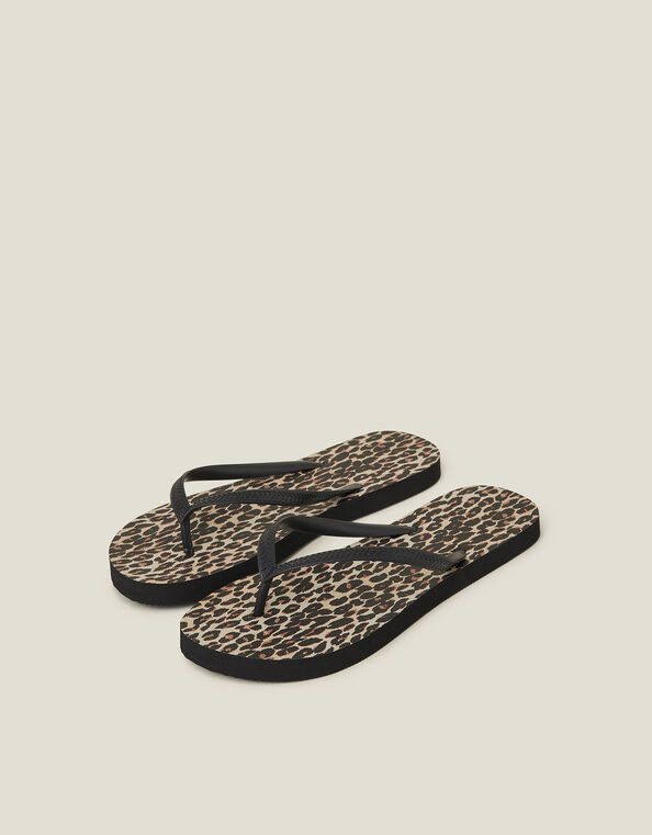 Leopard Print Flip Flops, Multi (DARKS MULTI), large