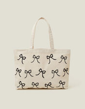 Bow Print Cotton Shopper Bag, , large