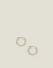 Sterling Silver-Plated Small Molten Hoop Earrings, , large