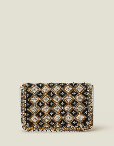 Embellished Metallic Fold-Over Clutch, , large