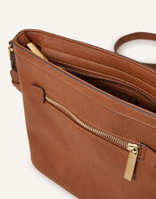 Top Zip Cross-Body Bag, Tan (TAN), large