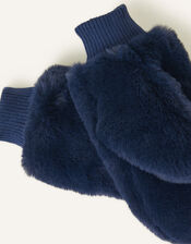 Faux Fur Mittens, Blue (NAVY), large