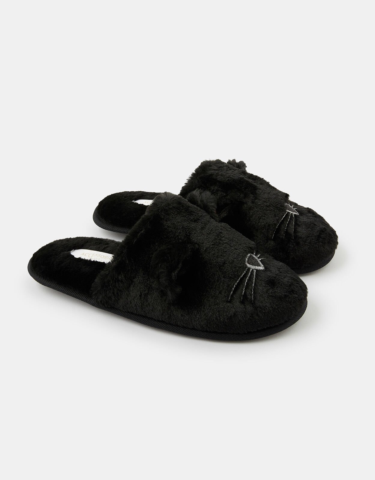 black fluffy mule slippers
