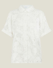 Short Sleeve Lacy Palm Shirt, Ivory (IVORY), large