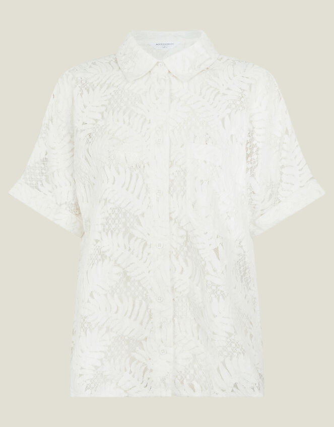 Short Sleeve Lacy Palm Shirt, Ivory (IVORY), large