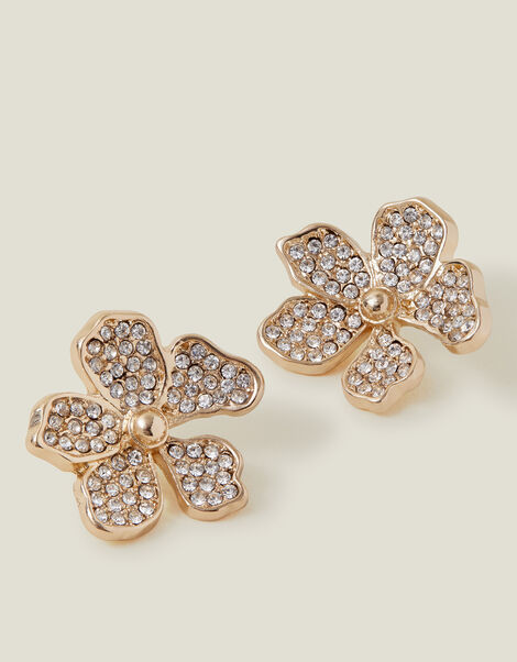 Pave Flower Stud Earrings, , large