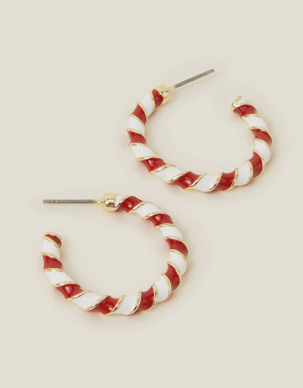 Candy Cane Hoop Earrings, Red (RED), large