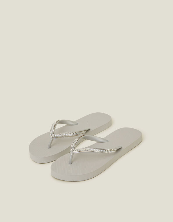 Embellished Flip Flops, Silver (SILVER), large