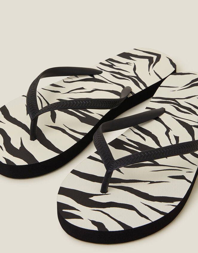 Zebra Print Flip Flops, Black (BLACK WHITE), large