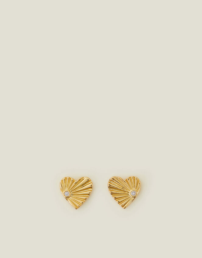 14ct Gold-Plated Ray Heart Stud Earrings, , large