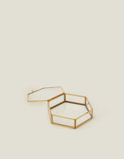 Medium Hexagon Brass Glass Jewellery Box, , large