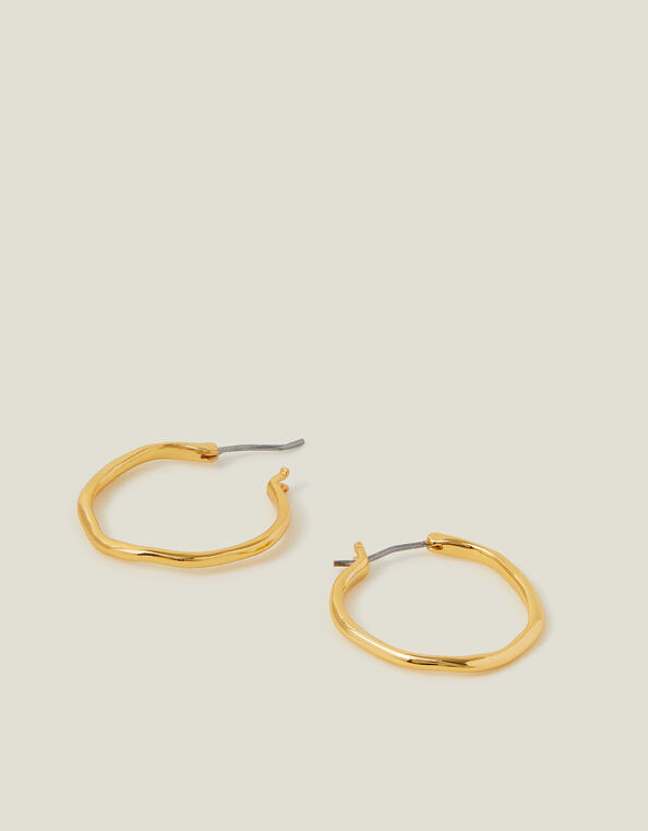 14ct Gold-Plated Thin Molten Hoop Earrings, , large