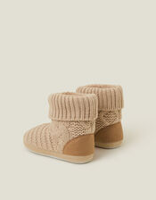 Chunky Cable Knit Slipper Boots, Camel (CAMEL), large