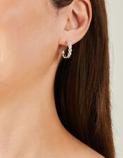 Sterling Silver-Plated Flower Hoop Earrings, , large