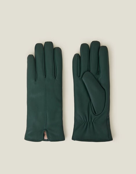 Faux Fur Lined Leather Gloves, Green (GREEN), large