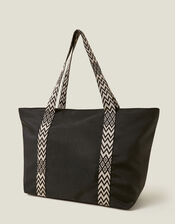 Webbing Strap Tote Bag, Black (BLACK), large