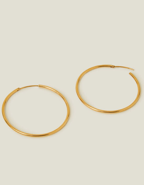 14ct Gold-Plated Stainless Steel Tube Hoops, , large