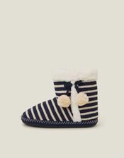 Nautical Stripe Slipper Boots, Blue (NAVY), large