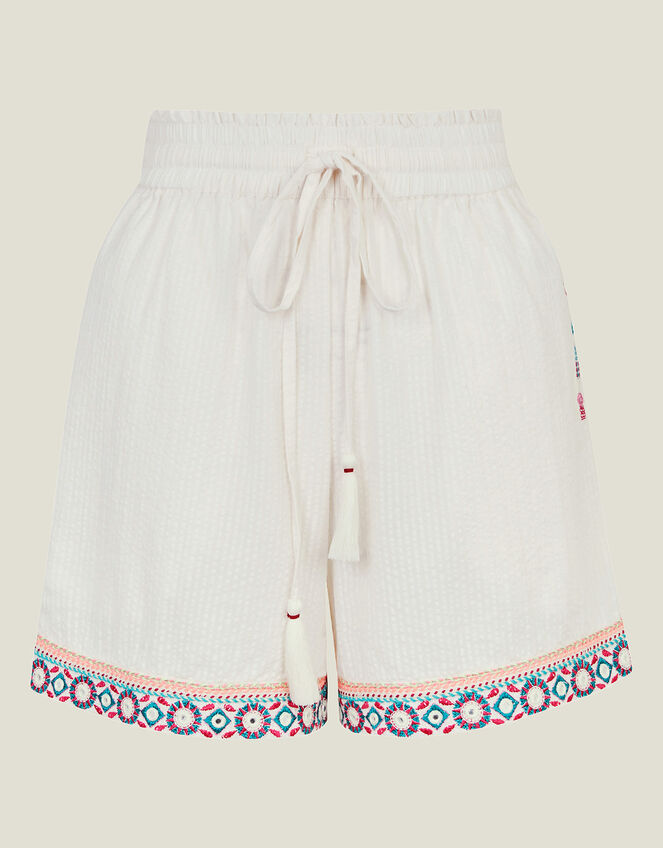 Seersucker Embroidered Shorts, White (WHITE), large