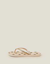 Metallic Spot Print Flip Flops, Gold (GOLD), large