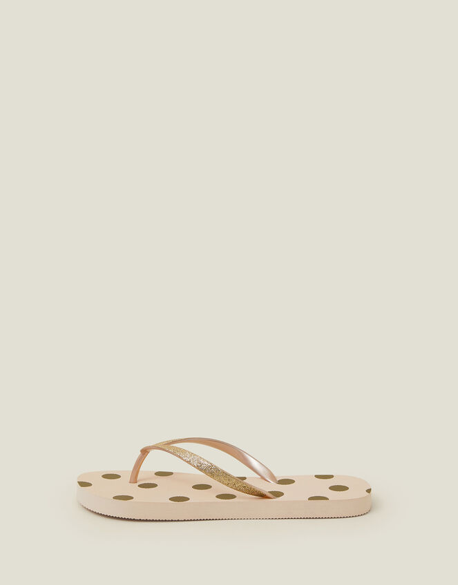 Metallic Spot Print Flip Flops, Gold (GOLD), large