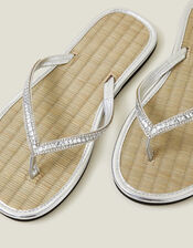 Crystal Seagrass Sandals, Silver (SILVER), large