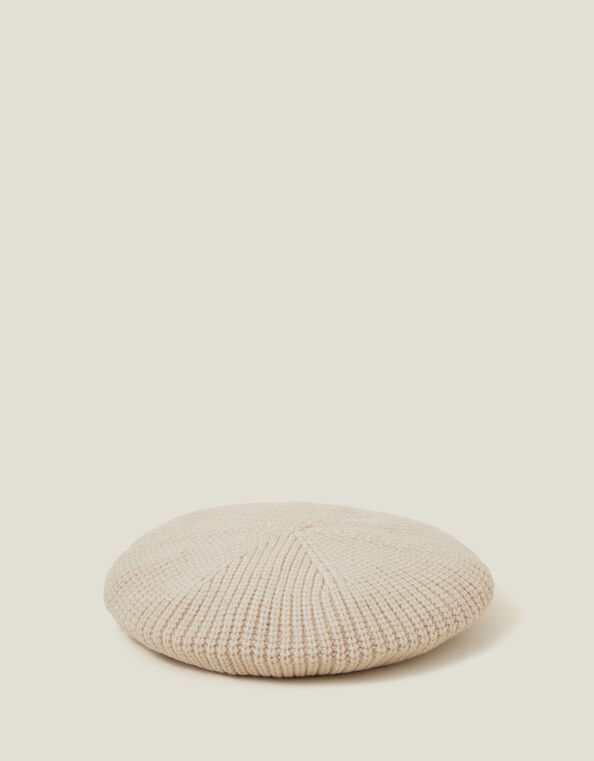 Ribbed Knit Beret, Natural (NATURAL), large