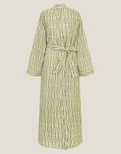 Block Print Cotton-Blend Dressing Gown, Green (GREEN), large