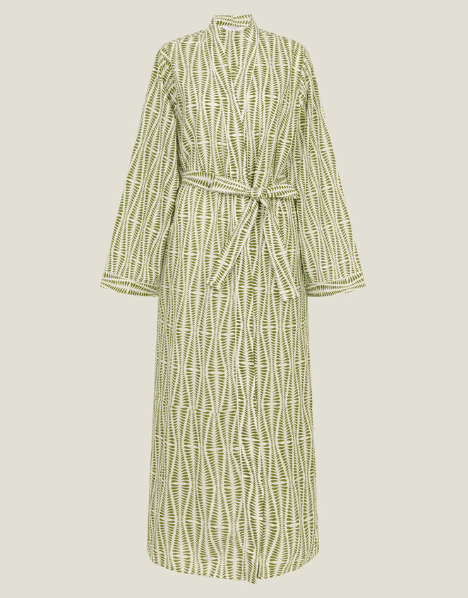 Block Print Cotton-Blend Dressing Gown, Green (GREEN), large