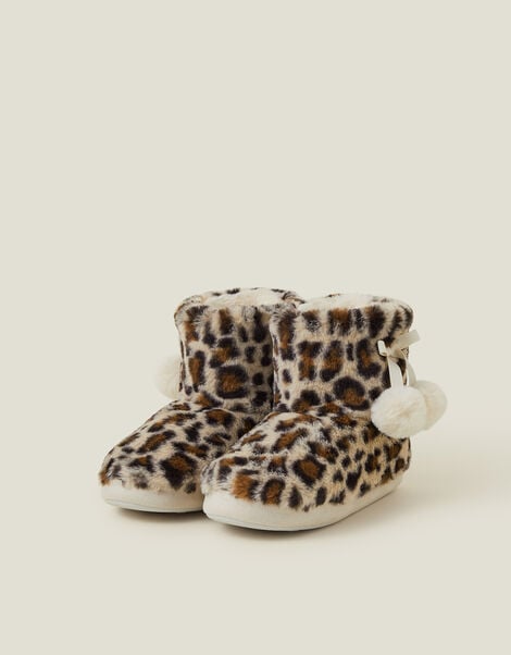 Faux Fur Leopard Print Boot Slippers, Leopard (LEOPARD), large