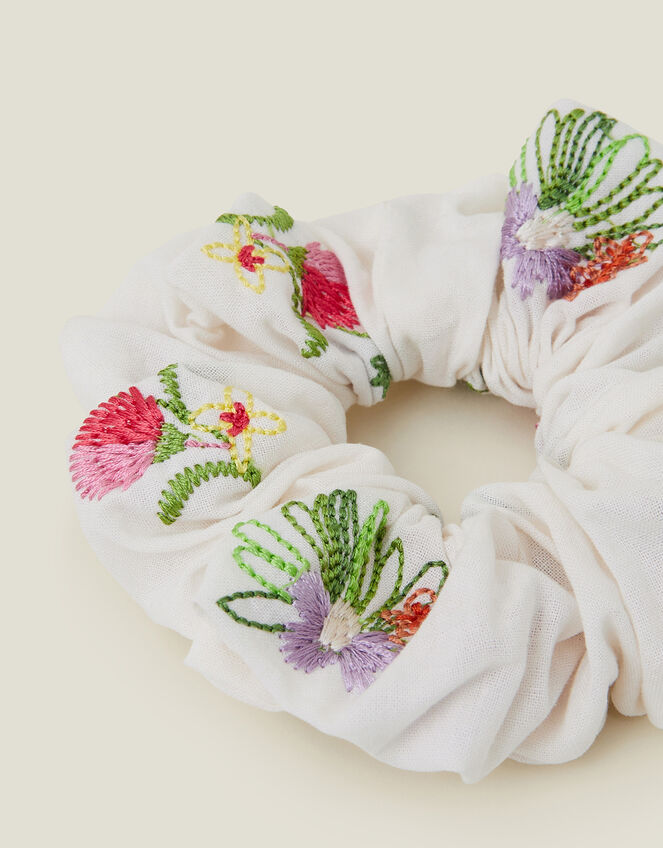 Floral Embroidered Hair Scrunchie, , large