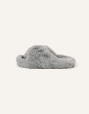 Faux Fur Crossover Sliders, Grey (GREY), large