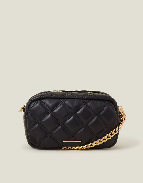 Quilted Chunky Chain Camera Bag, Black (BLACK), large