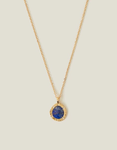 14ct Gold-Plated Lapis Lazuli Pendant Necklace, , large