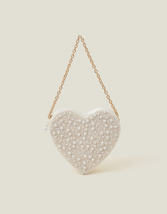 Pearl Embellished Heart Bag, , large