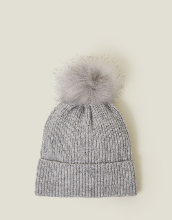 Knit Pom-Pom Beanie , Grey (LIGHT GREY), large