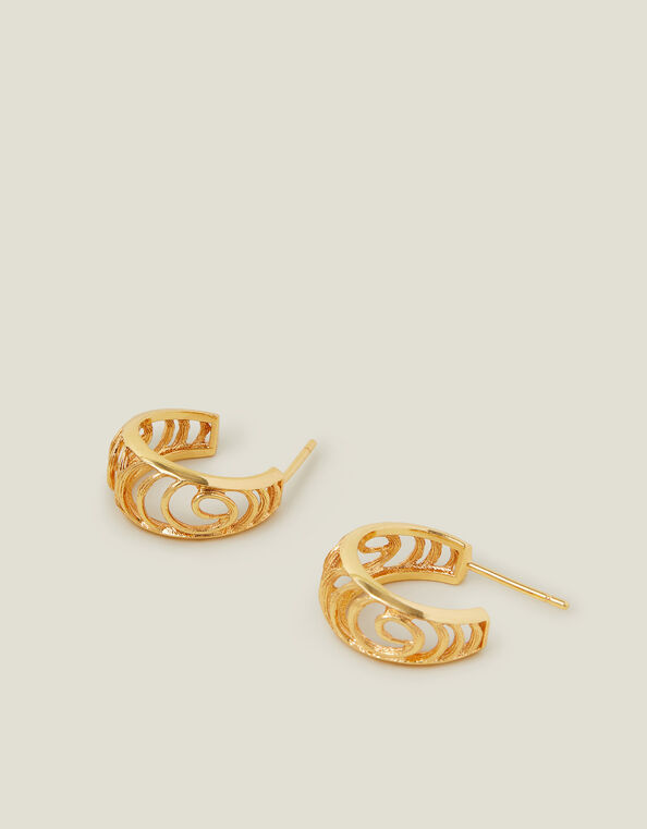 14ct Gold-Plated Cut Out Hoop Earrings, , large