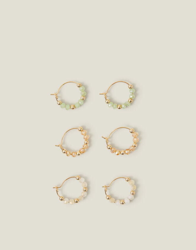 3-Pack Mini Facet Bead Hoop Earrings, , large