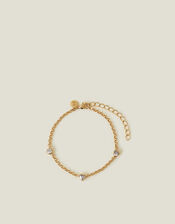 14ct Gold-Plated Diamante Heart Station Bracelet, , large