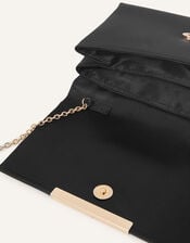 Satin Fold Over Clutch Bag, Black (BLACK), large