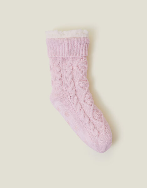 Cable Knit Slipper Socks, Pink (PINK), large