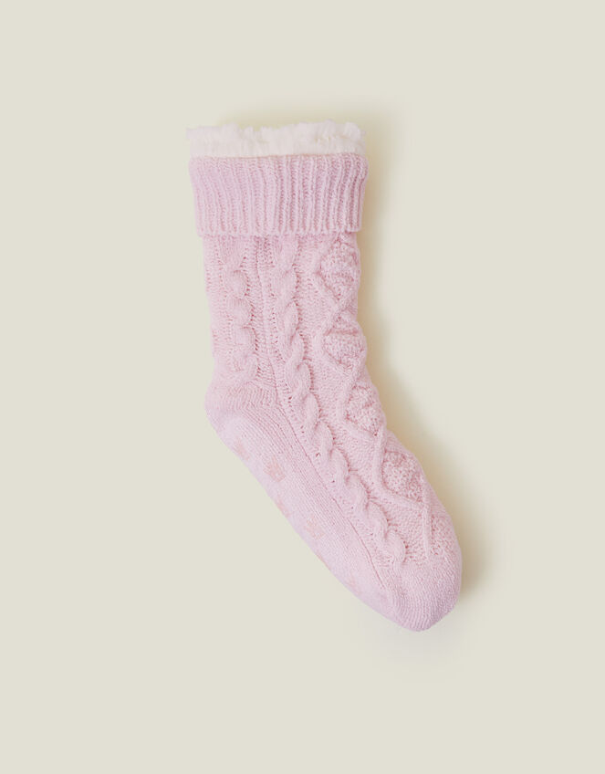 Cable Knit Slipper Socks, Pink (PINK), large