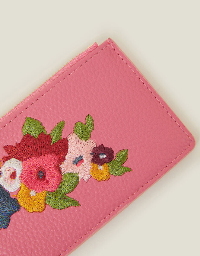 Floral Embroidered Card Holder, Pink (PINK), large