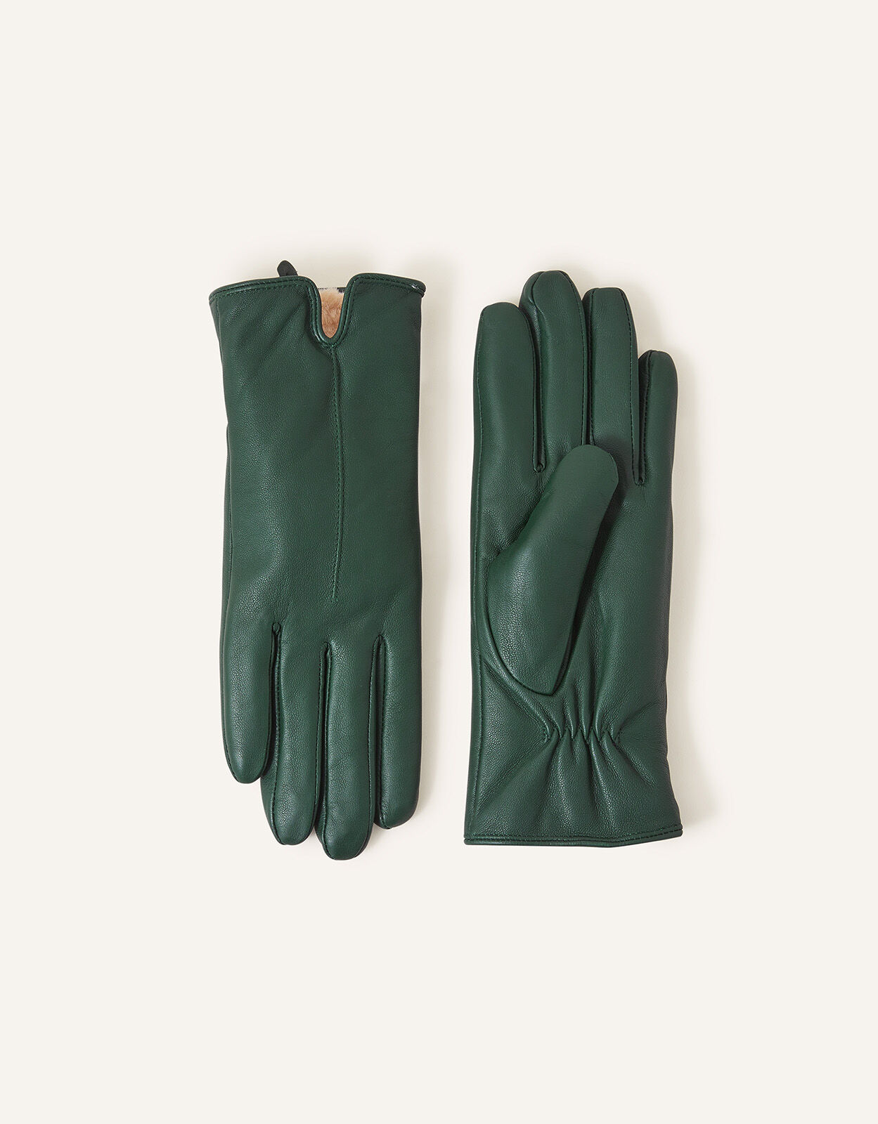 Faux Fur-Lined Leather Gloves Green