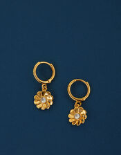 14ct Gold-Plated Flower Drop Hoop Earrings, , large