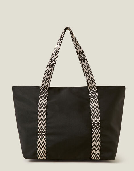 Webbing Strap Tote Bag, Black (BLACK), large