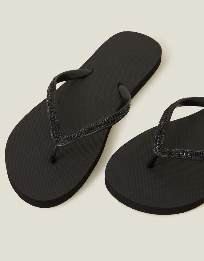 Embellished Flip Flops, Black (BLACK), large