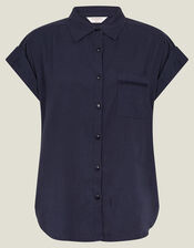 Cap Sleeve Pocket Shirt, Blue (NAVY), large