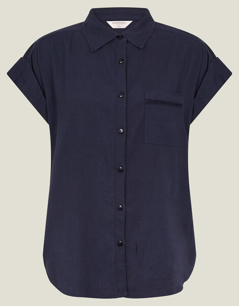 Cap Sleeve Pocket Shirt, Blue (NAVY), large