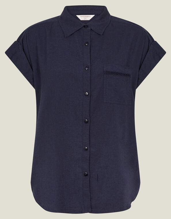 Cap Sleeve Pocket Shirt, Blue (NAVY), large
